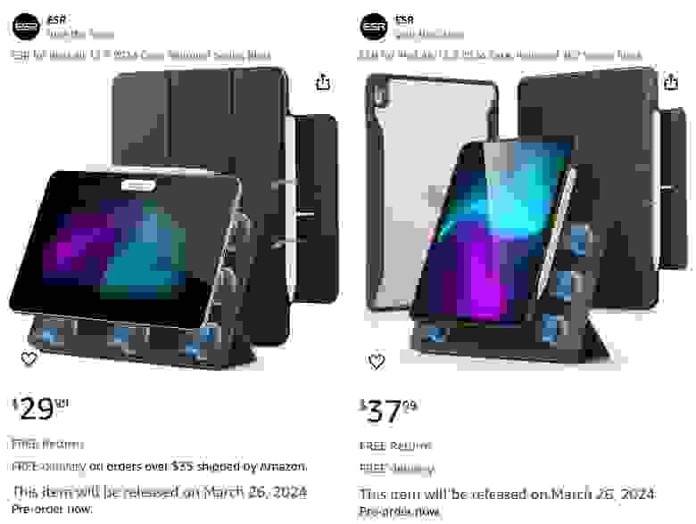 Чехлы от ESR для новых iPad Air 12,9” (2024) на Amazon