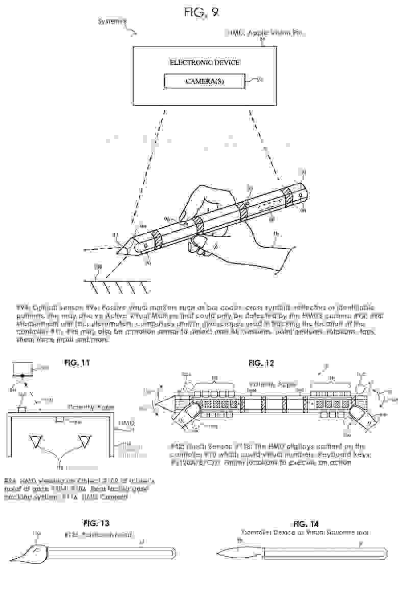 Патент Apple на технологию управления электроприборами с помощью Apple Pencil и возможностью использовать на аксессуаре собственный сенсорный дисплей, а также менять насадки (© Patently Apple)