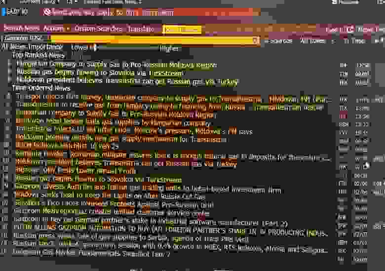 Фото с экрана Bloomberg Terminal по Газпрому