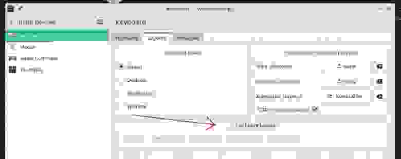 внутри, находясь в разделе клавиатуры (Keyboard) щёлкаем вкладку Layouts и отмечаем галочку Configure layouts
