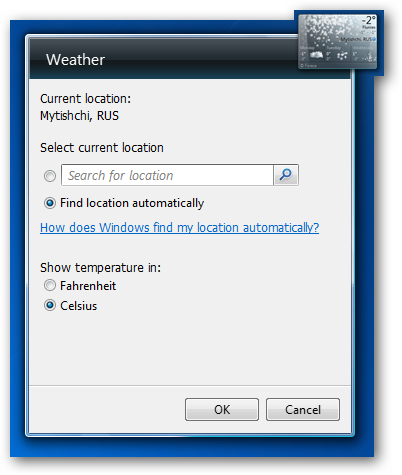 Windows 7 Weather Gadget Settings