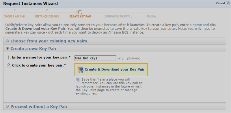 Вводим имя пары ключей и жмем Create & Download your Key Pair. После