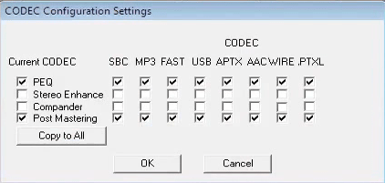 In the picture: checkboxes activate different DSP functions separately for each codec.