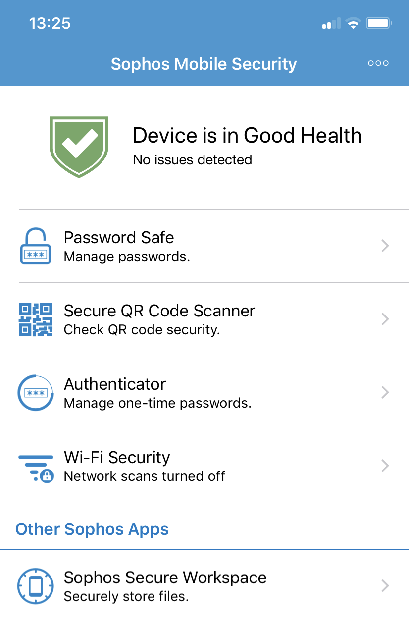 Sophos Mobile Security for iOS dashboard