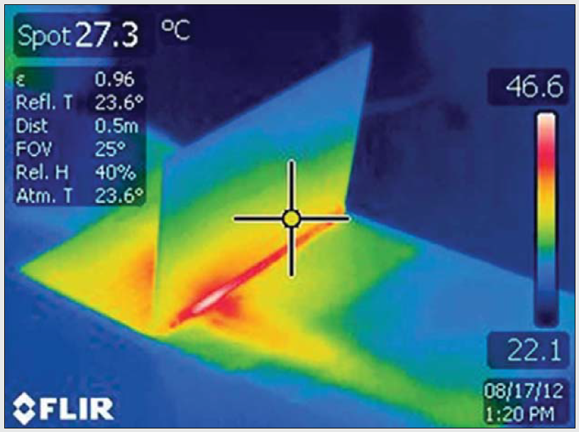 Термограмма ультрабука, охлаждаемого с помощью устройства Silent Air Cooling