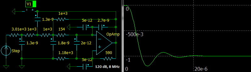 Fourth Order Multiple Feedback Butterworth Low-pass Filter, Step response