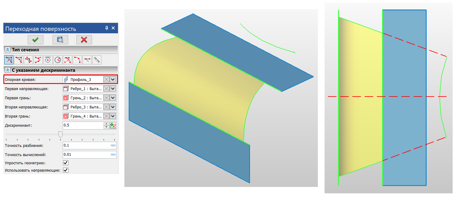 Figura 1. Superfície de uma seção cônica ao longo de uma curva de referência curva