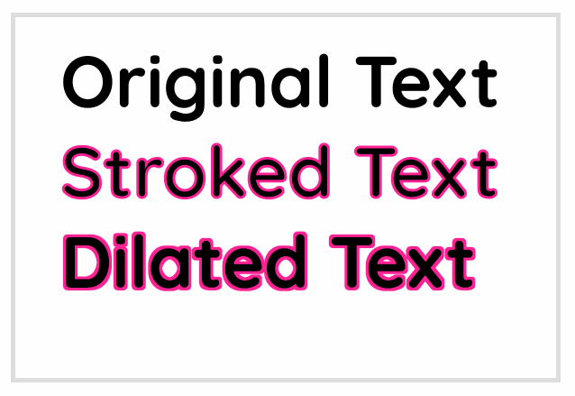 Comparing the source text with the text having a stroke, and the contour created with ** feMorphology **