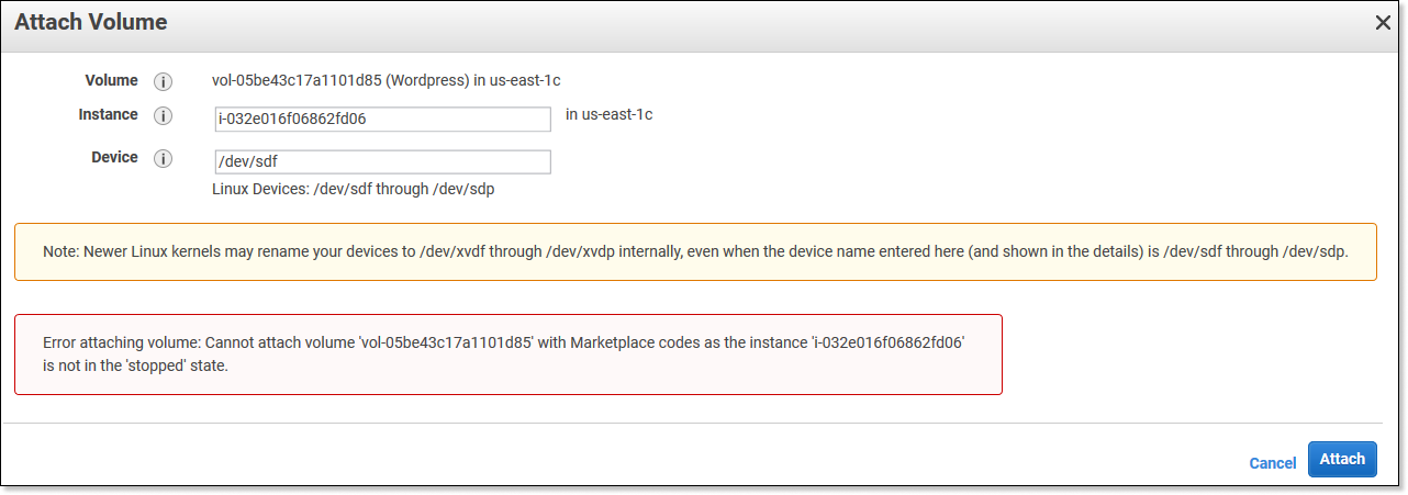 Error connecting drive with AWS Marketplace codes