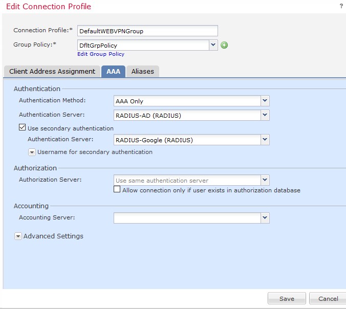 Multi-Factor Authentication (MFA/2FA) for Cisco AnyConnect