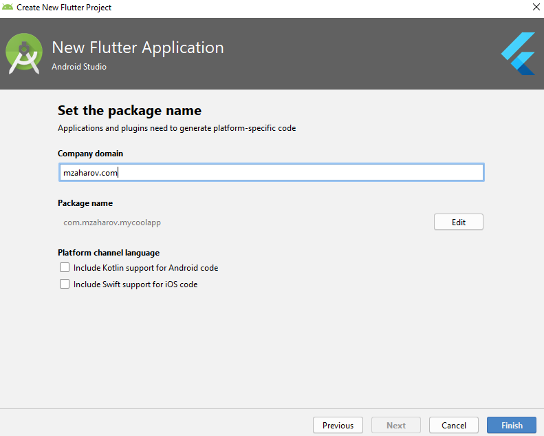 Завершение создания проекта Flutter в Android Studio