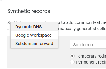 Выберите «Dynamic DNS» вместо «Subdomain forward».
